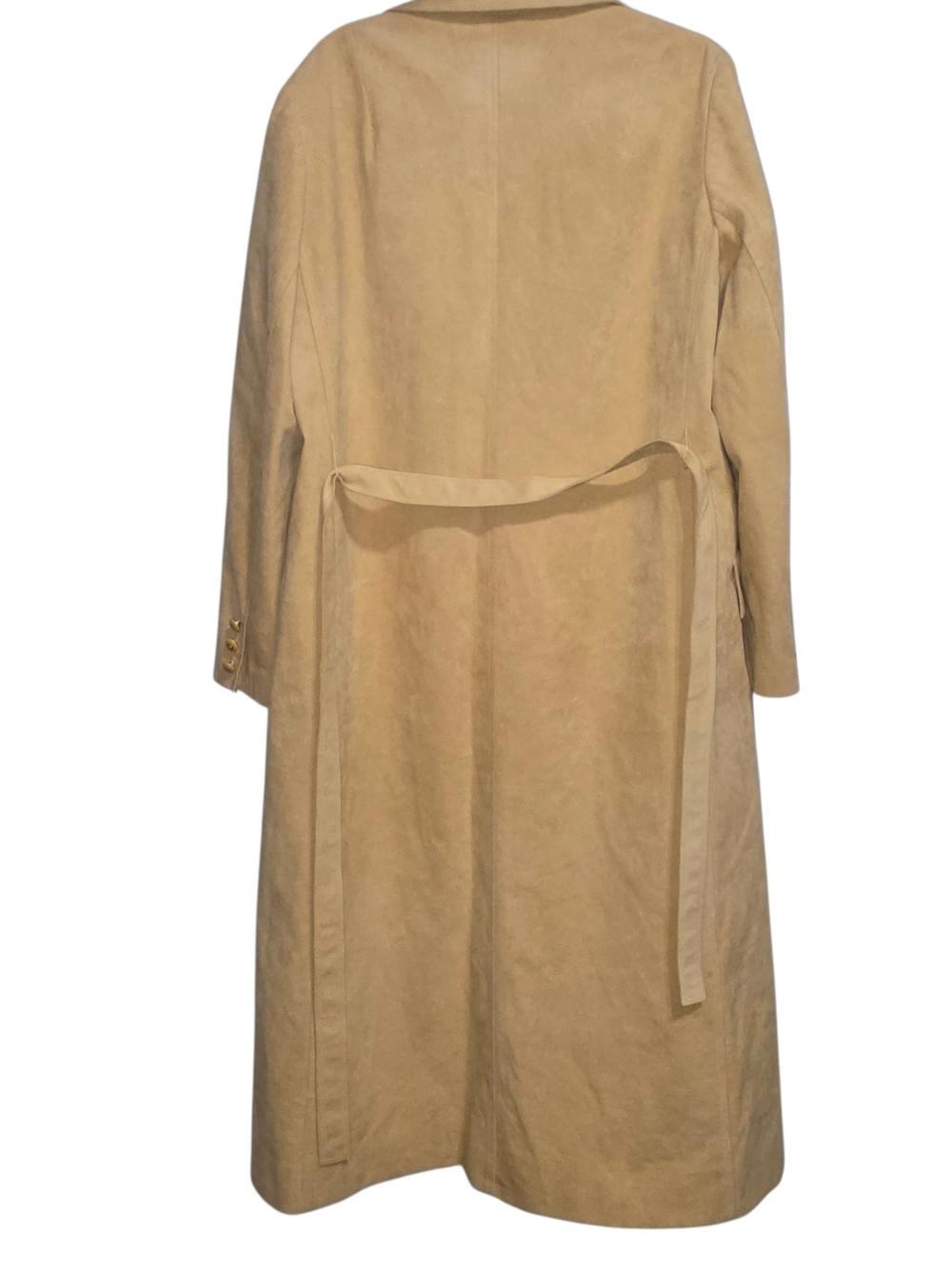 Vtg Abe Schrader Beige Faux Suede Duster Coat Belted Long Trench Jacket Sz 14 - Picture 4 of 14
